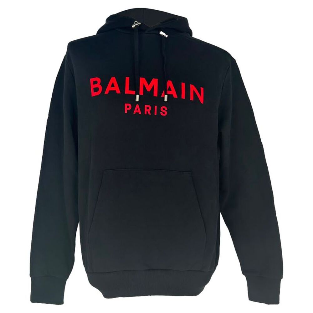 Balmain Logo-Print Hoodie in Black Cotton